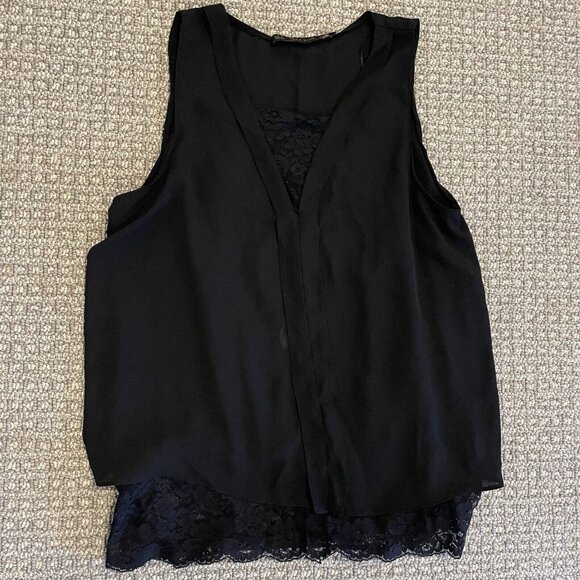 Zara Basic Sleeveless Blouse Womens Small  Black Lace Witchy Whimsigoth S Layer - Picture 1 of 7